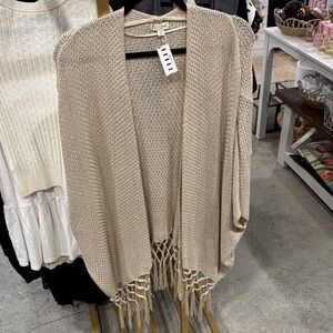 Hem & Thread Tan Knit Cardigan with Fringe